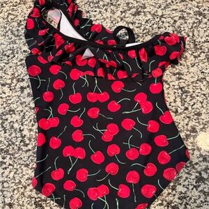 Cherry Print One-Shoulder Swimsuit